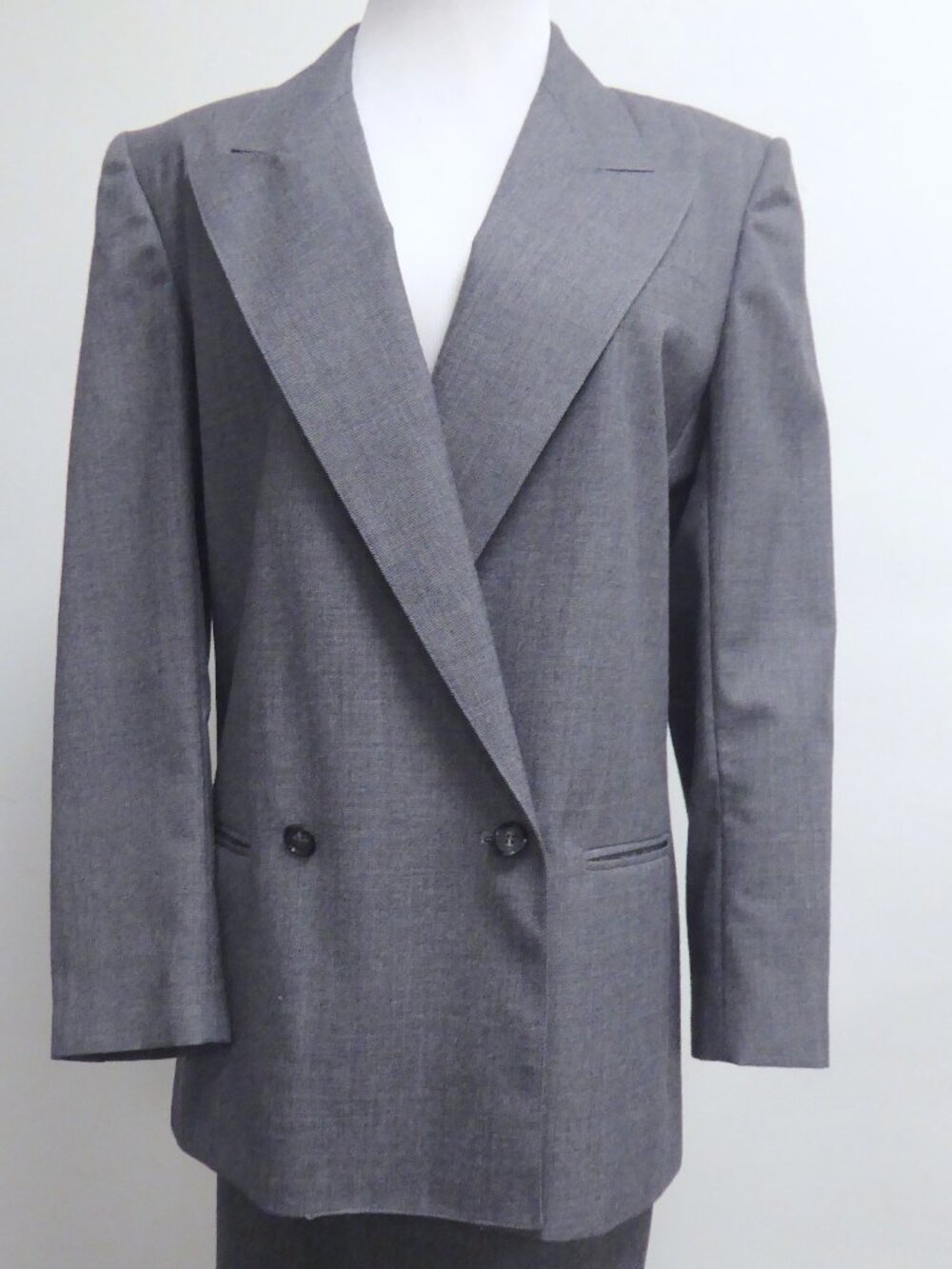 Vintage 70s George Masket gray double breasted blazer 2 pc pencil skirt suit 12